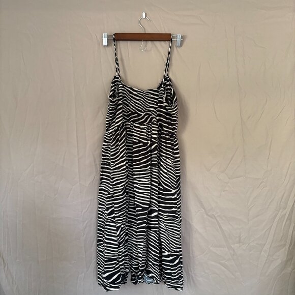 H&M Womens Zebra Print Midi Button Down Spaghetti Strap Dress Size 12 Cozy Smock - Picture 8 of 12
